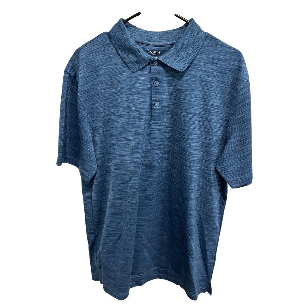 Haggar Cool 18 Tec Short Sleeve Golf Polo Shirt Blue Sz Medium Performance